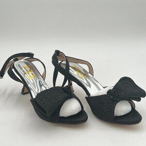 FYS Women Cute Rhinestones Bow Peep Toe Low Kitten Heel Ankle Strap Sandals